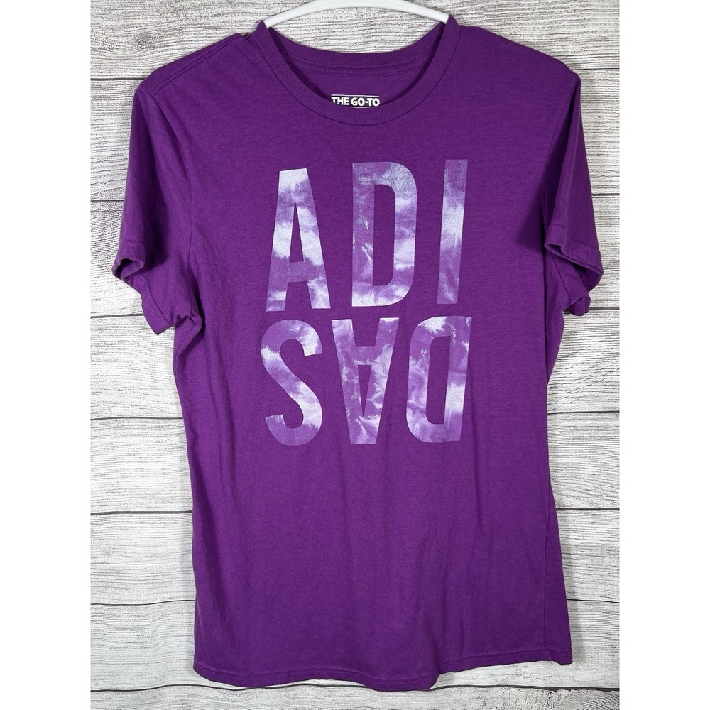 Adidas Women's Large Purple Graphic T Shirt Casual Short Sleeve Tee‎